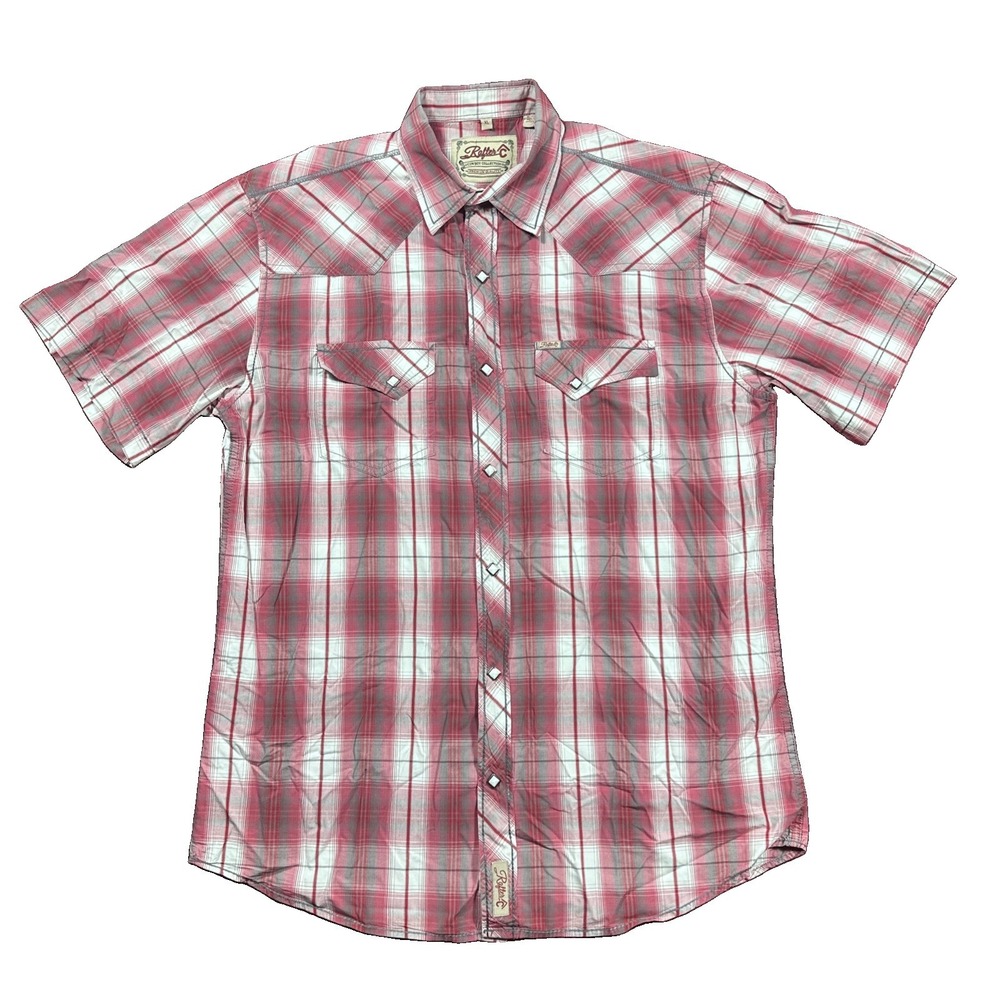 Rafter C Shirt Mens XL Red/White Short Sleeve Western Pearl Snap